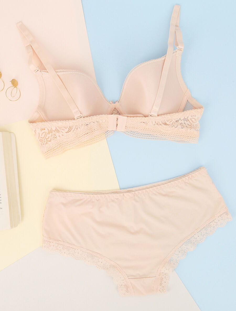 Ensemble en dentelle fleurie - Beige - 2