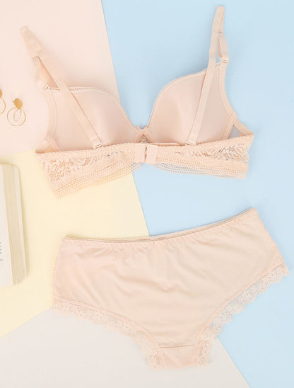 Ensemble en dentelle fleurie - Beige - 2