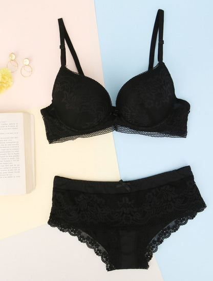 Ensemble en dentelle fleurie - Noir - 1