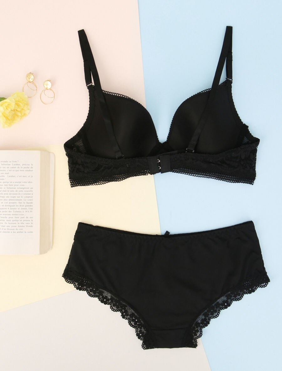 Ensemble en dentelle fleurie - Noir - 2