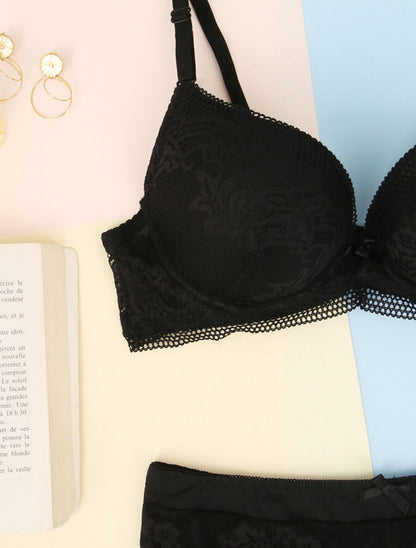 Ensemble en dentelle fleurie - Noir - 3
