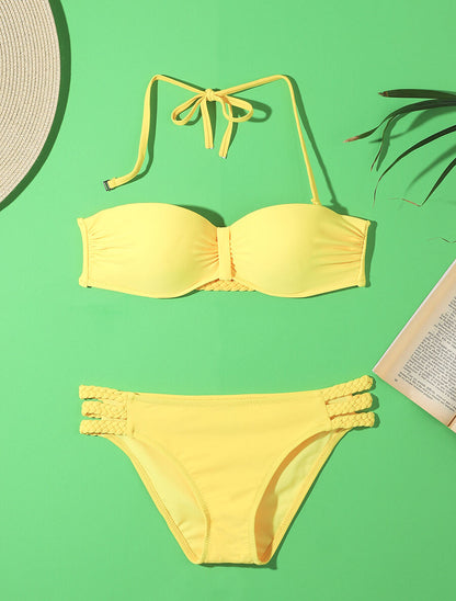 Bikini à bandes tressées - Jaune - 1