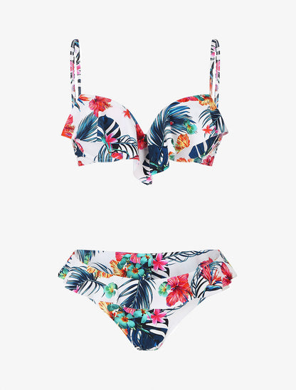 Bikini volanté à imprimé fleuri - Blanc - 4