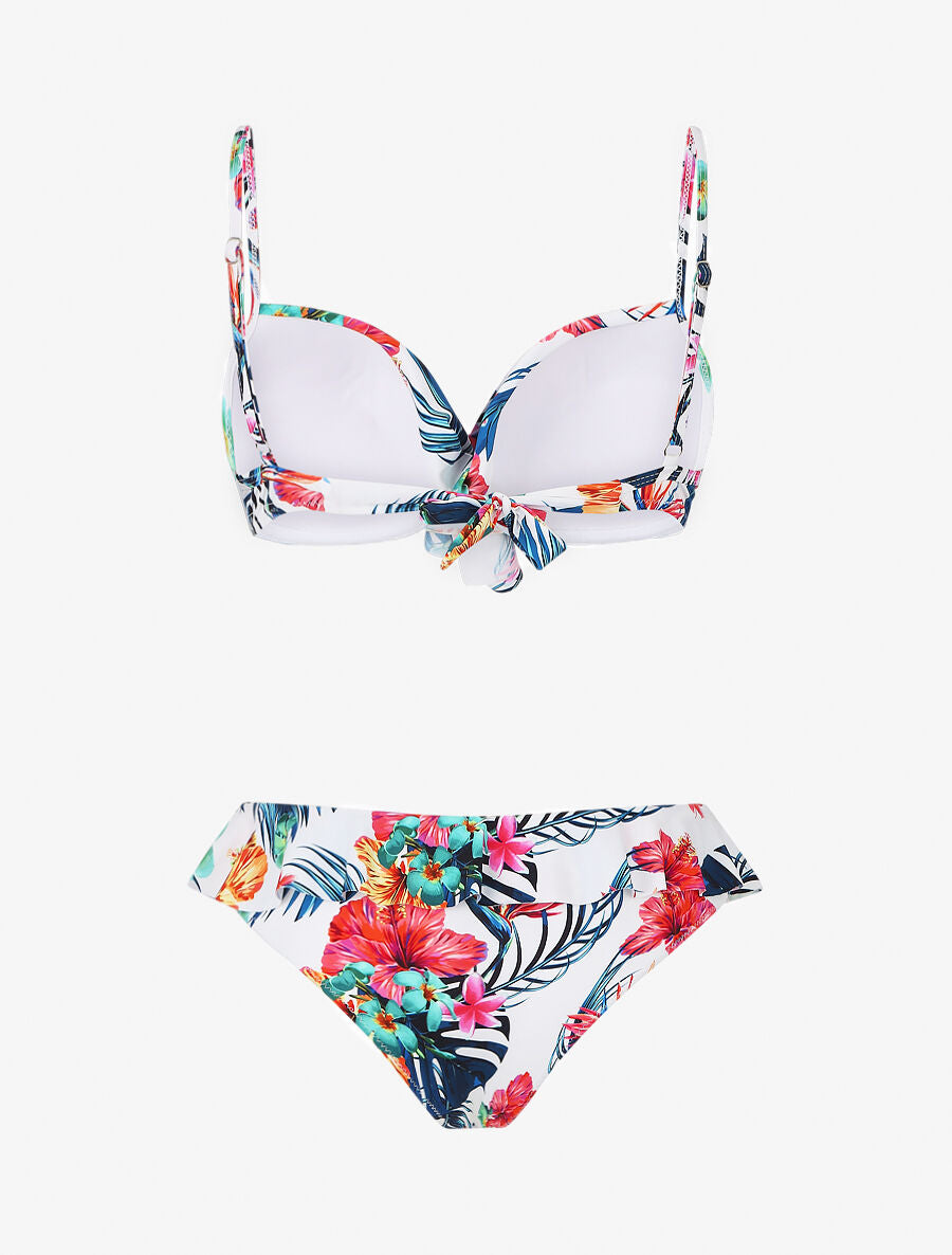 Bikini volanté à imprimé fleuri - Blanc - 2