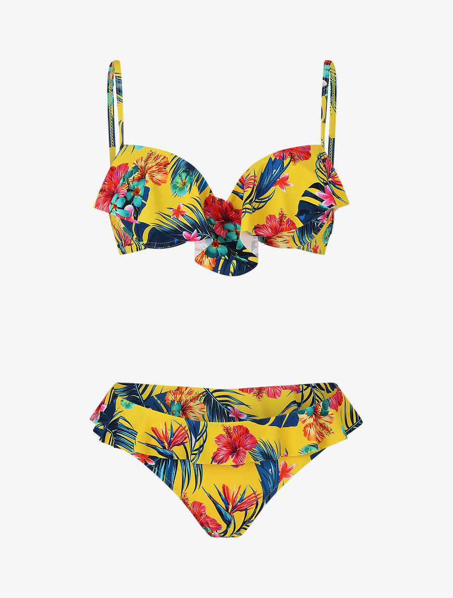 Bikini volanté à imprimé fleuri - Jaune - 2