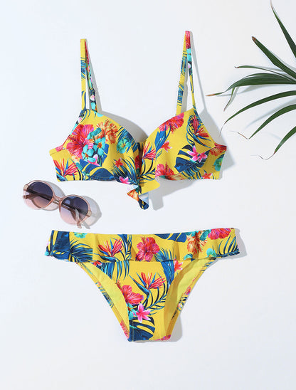 Bikini volanté à imprimé fleuri - Jaune - 1