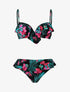 Bikini volanté à imprimé fleuri - Noir - 4