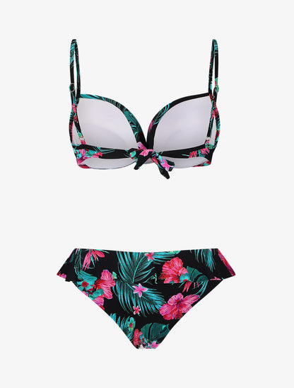 Bikini volanté à imprimé fleuri - Noir - 2