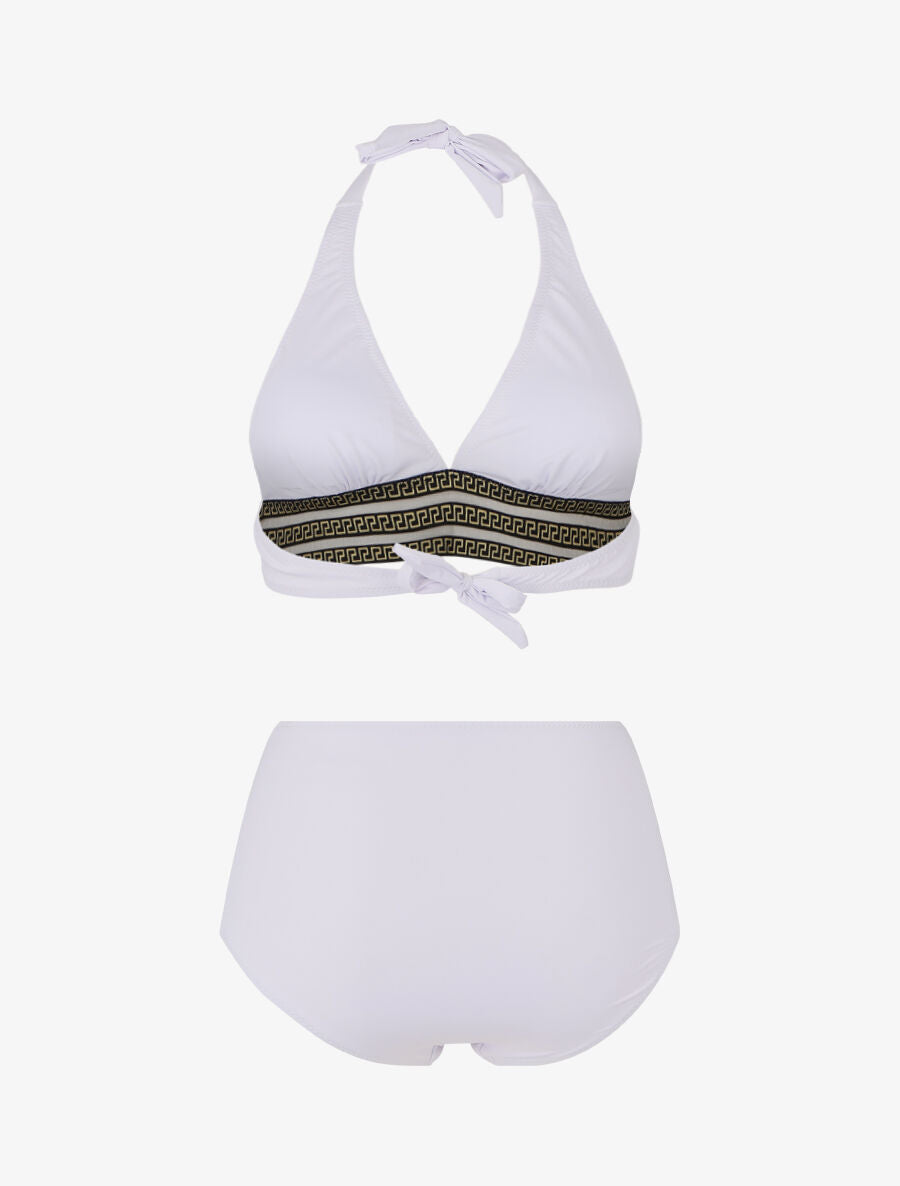 Bikini taille haute à motifs grecque - Blanc - 2
