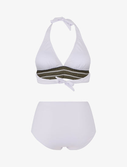 Bikini taille haute à motifs grecque - Blanc - 2