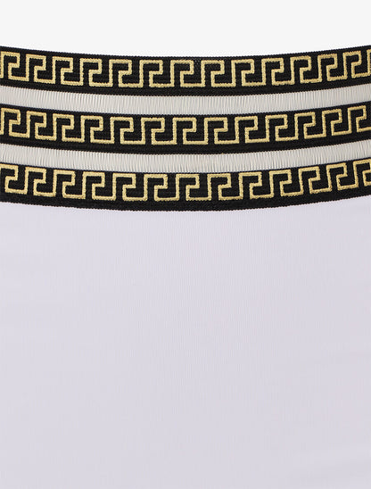 Bikini taille haute à motifs grecque - Blanc - 3