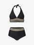 Bikini taille haute à motifs grecque - Noir - 1