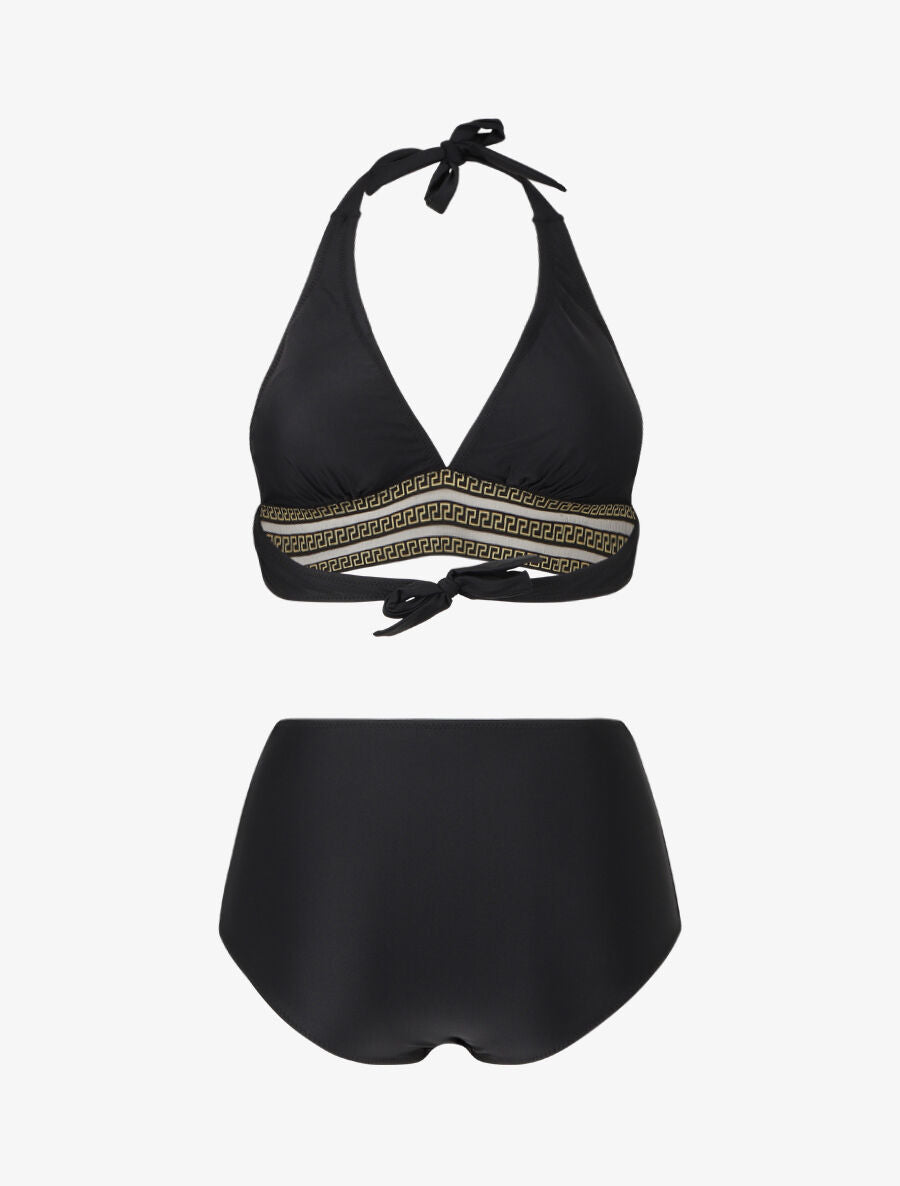 Bikini taille haute à motifs grecque - Noir - 2