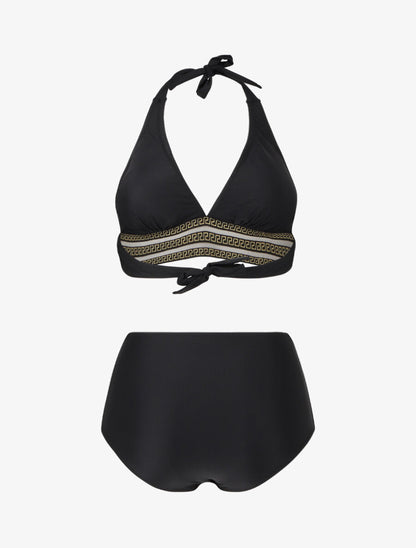 Bikini taille haute à motifs grecque - Noir - 2