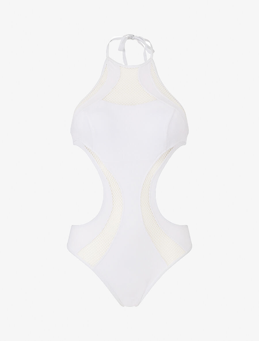 Maillot une pièce à empiècements en résille - Blanc - 1