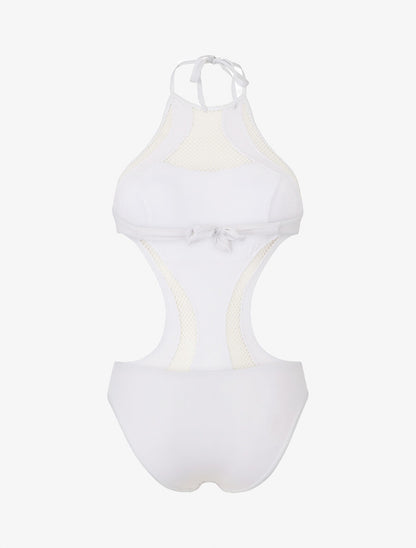 Maillot une pièce à empiècements en résille - Blanc - 2