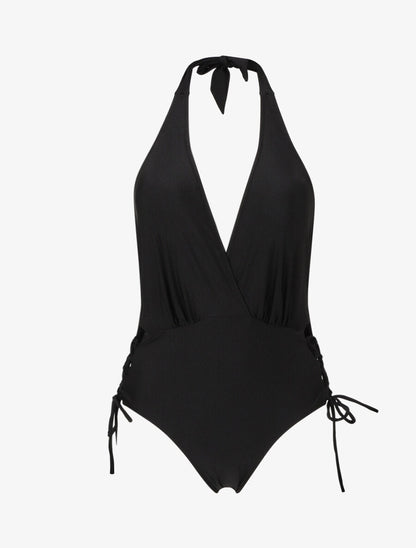 Maillot de bain dos nu à liens - Noir - 1