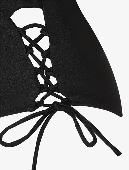 Maillot de bain dos nu à liens - Noir - 3