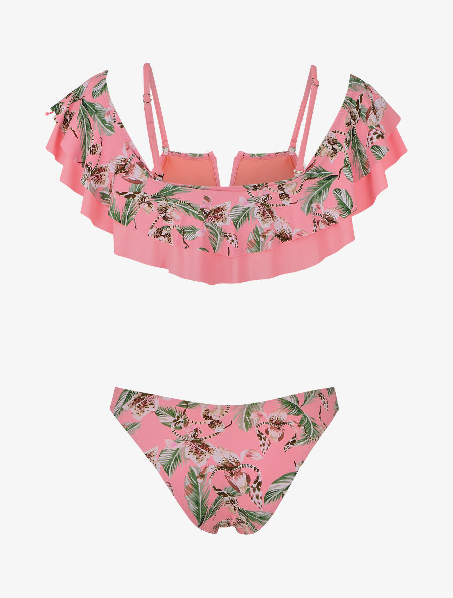 Bikini tropical à volants - Rose fluo - 2