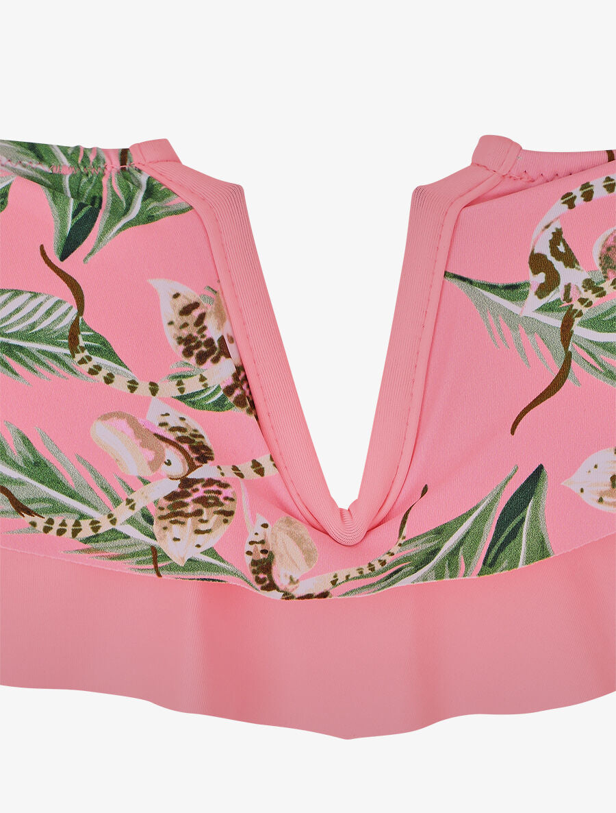Bikini tropical à volants - Rose fluo - 3