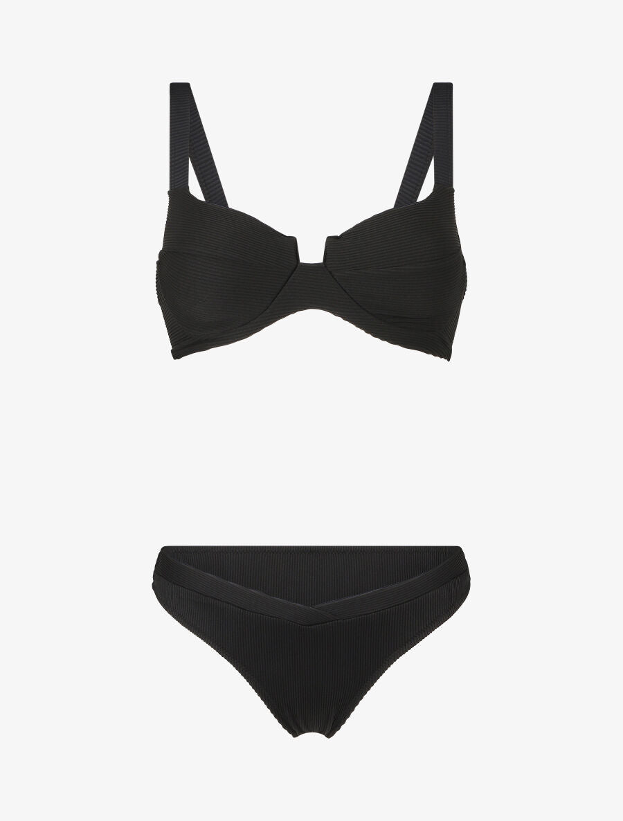 Bikini côtelé échancré - Noir - 4