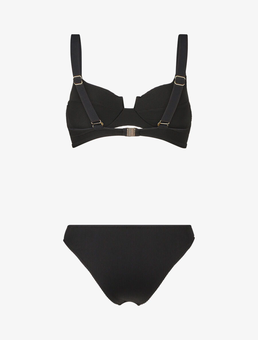 Bikini côtelé échancré - Noir - 2