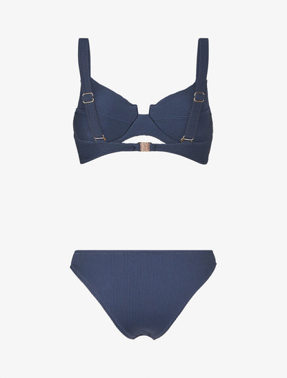 Bikini côtelé échancré - Marine - 2