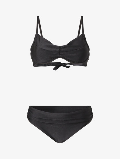 Bikini satiné et plissé - Noir - 1