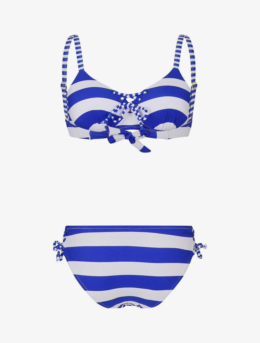 Bikini à lacet imprimé rayures - Bleu électrique - 2