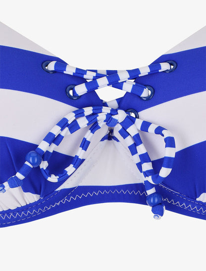 Bikini à lacet imprimé rayures - Bleu électrique - 3
