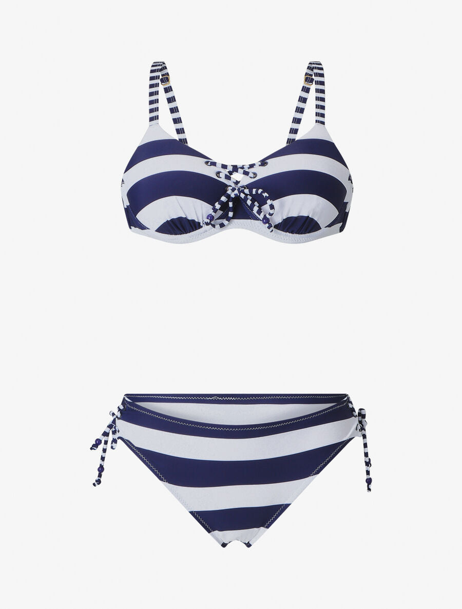 Bikini à lacet imprimé rayures - Marine - 5