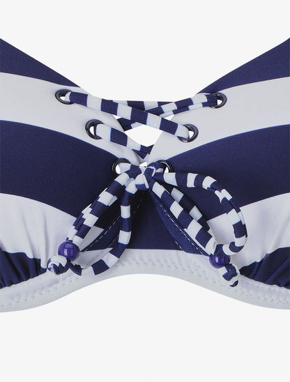 Bikini à lacet imprimé rayures - Marine - 3