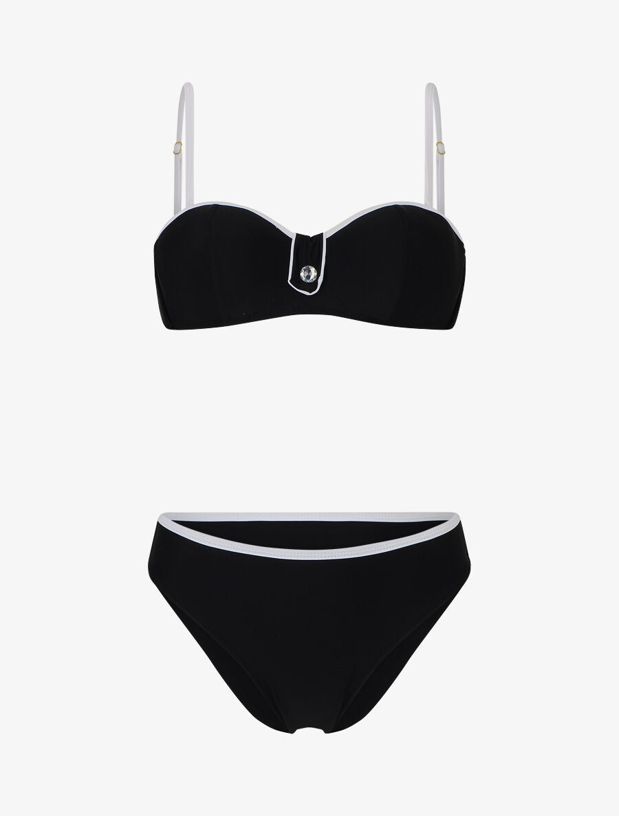 Bikini à détail strass et chouchou - Noir - 1