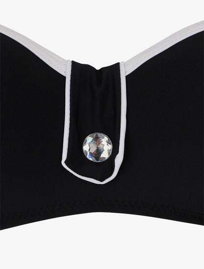 Bikini à détail strass et chouchou - Noir - 3