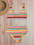 Bikini rayé à brassière et culotte montante - Orange - 1