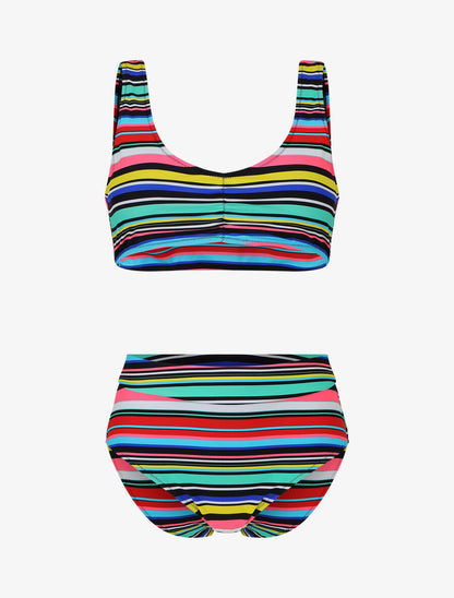 Bikini rayé à brassière et culotte montante - Vert - 1