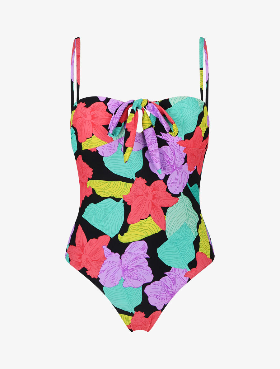 Maillot de bain imprimé grandes fleurs - Noir - 1