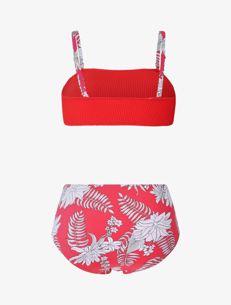 Bikini à brassière bi-matière - Rouge - 2