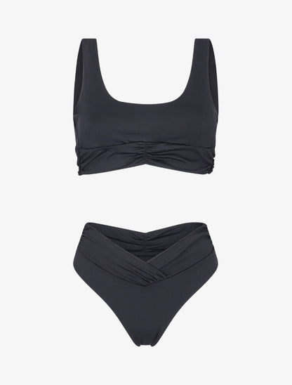Bikini uni taille haute V shape - Noir - 4