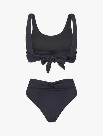 Bikini uni taille haute V shape - Noir - 2