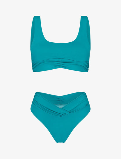 Bikini uni taille haute V shape - Bleu canard - 4