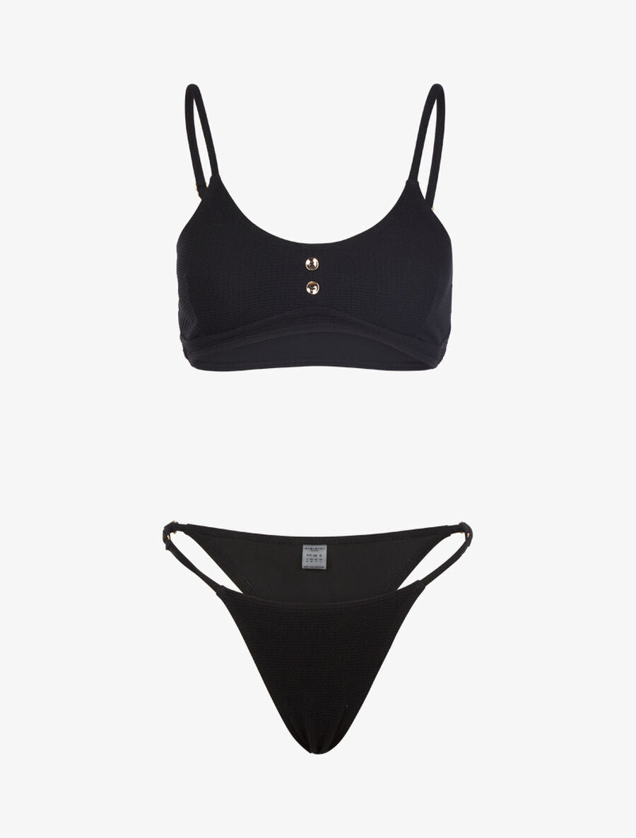Bikini à brassière texturée et tanga - Noir - 1