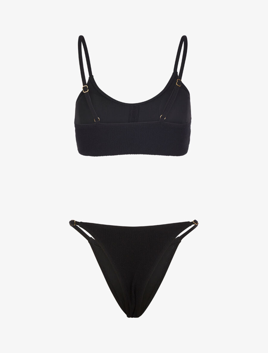 Bikini à brassière texturée et tanga - Noir - 2