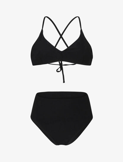 Bikini uni dos croisé - Noir - 1