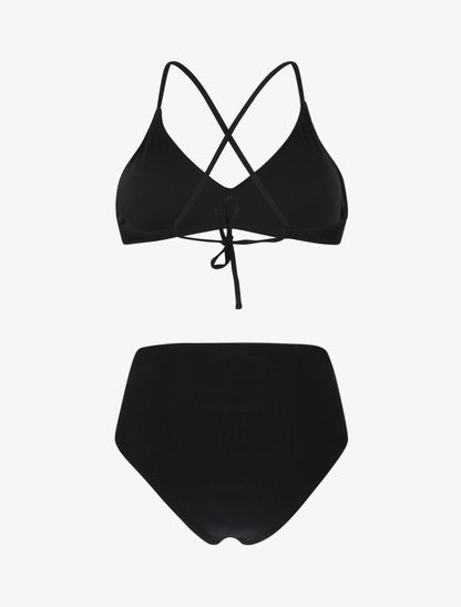 Bikini uni dos croisé - Noir - 2