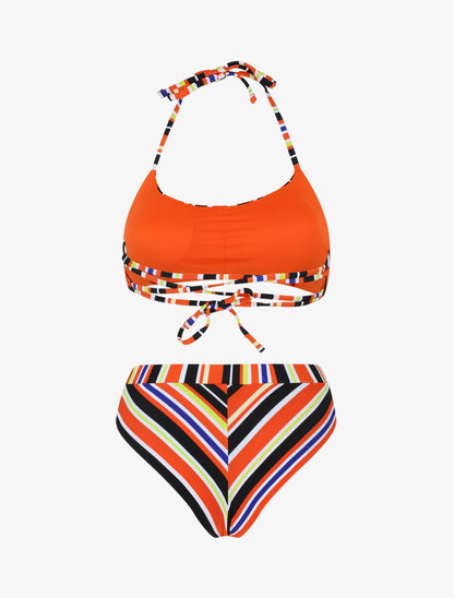 Bikini à brassière à liens a nouer au cou - Orange - 2
