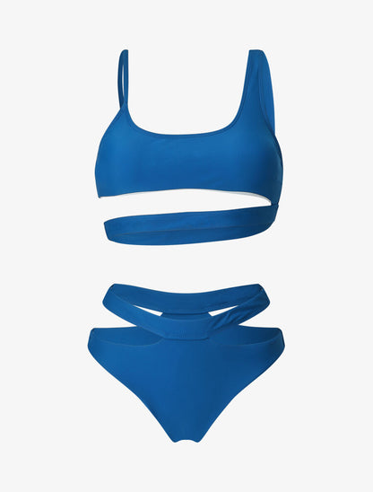 Bikini à bretelles asymétriques - Bleu - 5