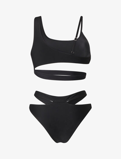 Bikini à bretelles asymétriques - Noir - 2