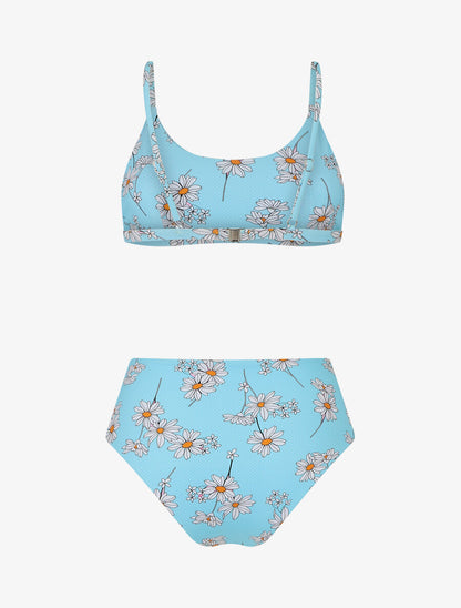 Bikini à imprimé pâquerettes et chouchou - Bleu ciel - 2