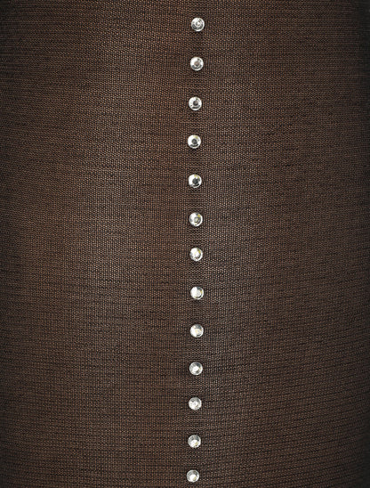 Collants effet bas couture à strass - Noir - 3